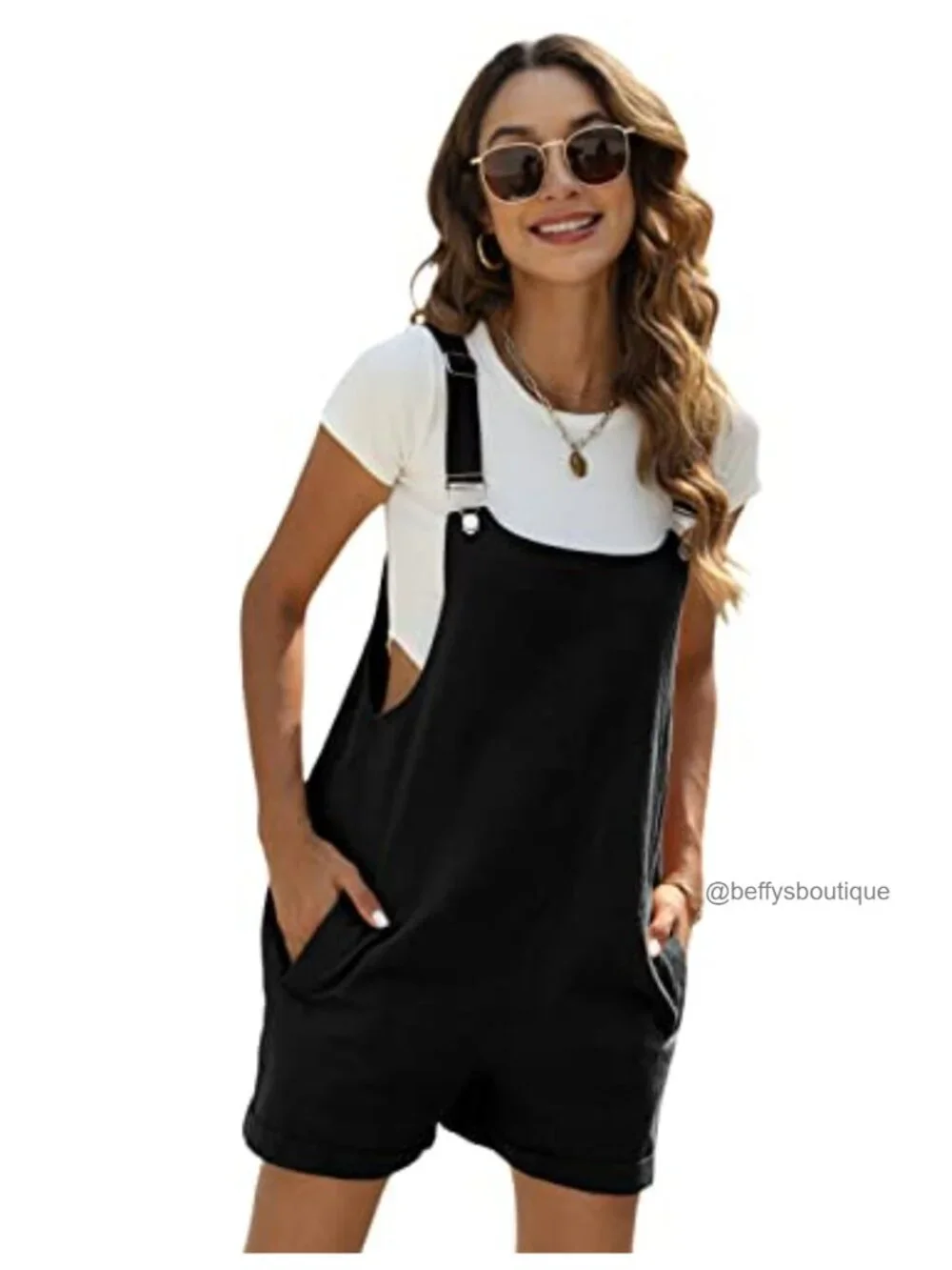 Cotton Blend Linen Shortall Romper with Pockets Adjustable Strap